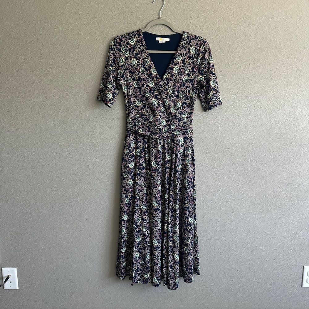 Boden Navy Floral Midi Wrap Dress